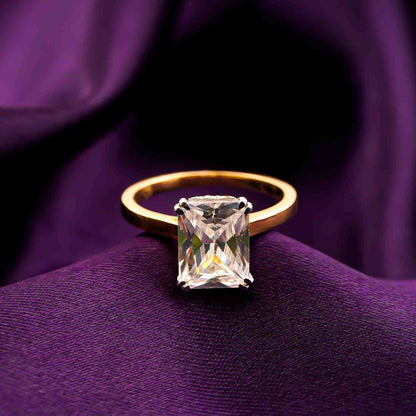Silver Emerald Cut Solitaire Ring