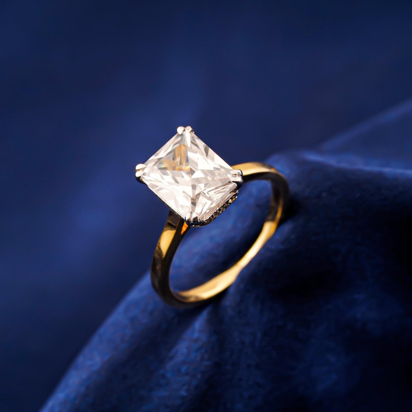 Silver Emerald Cut Solitaire Ring