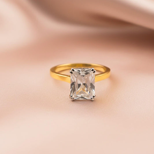 Silver Emerald Cut Solitaire Ring
