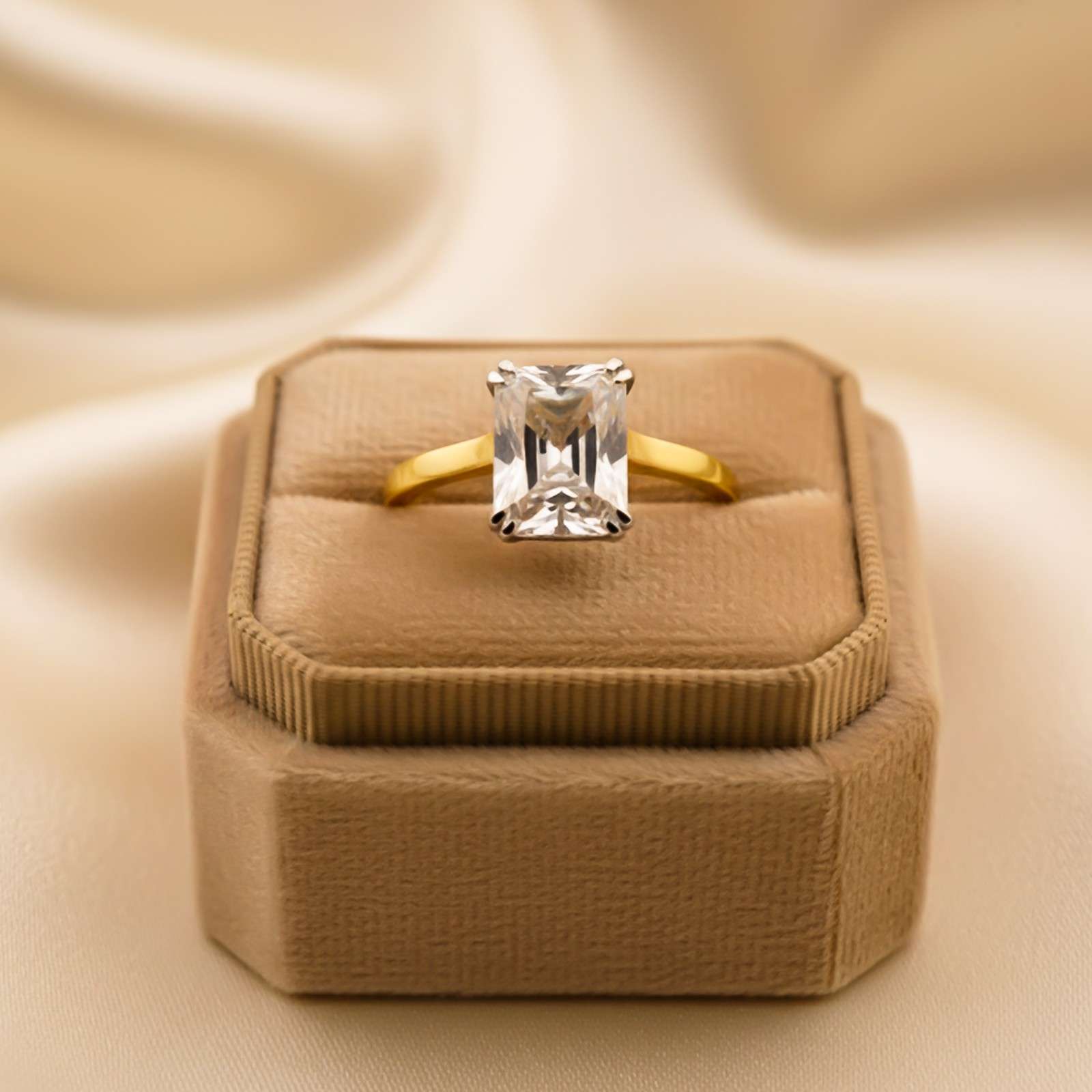 Silver Emerald Cut Solitaire Ring