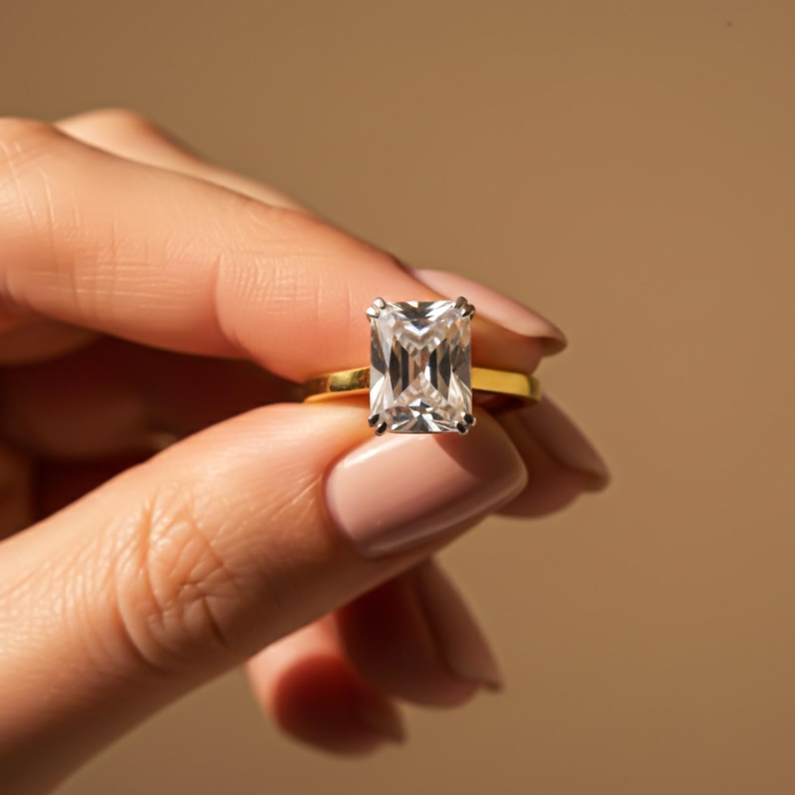 Silver Emerald Cut Solitaire Ring