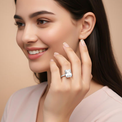 Silver Emerald Cut Solitaire Ring