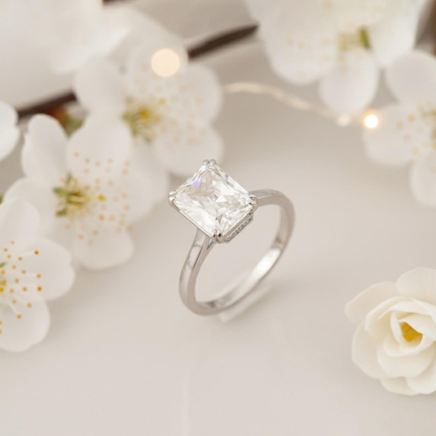Silver Emerald Cut Solitaire Ring