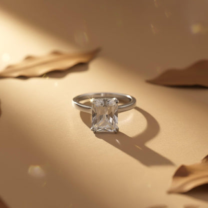 Silver Emerald Cut Solitaire Ring