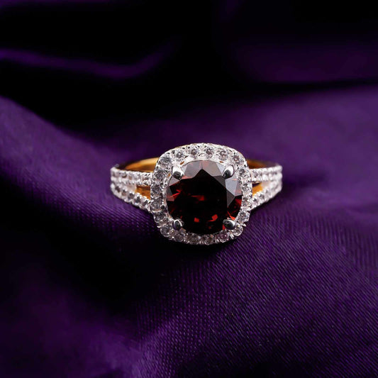 Silver Red Garnet Halo Ring