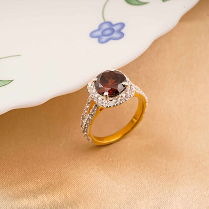 Silver Red Garnet Halo Ring