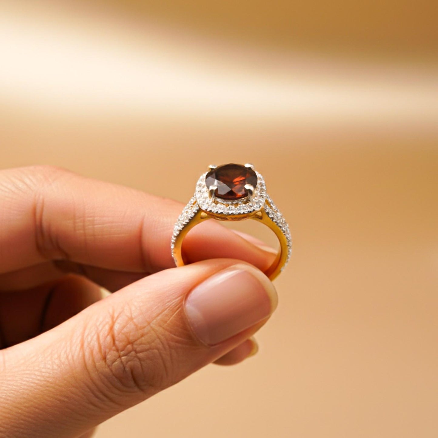 Silver Red Garnet Halo Ring
