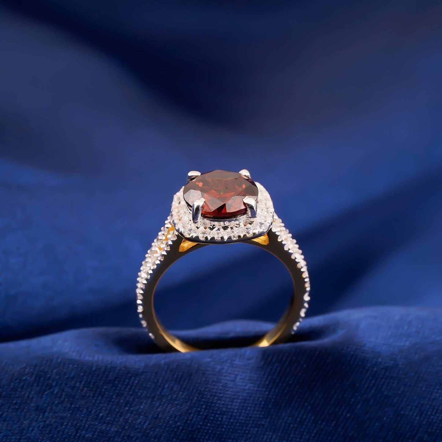 Silver Red Garnet Halo Ring