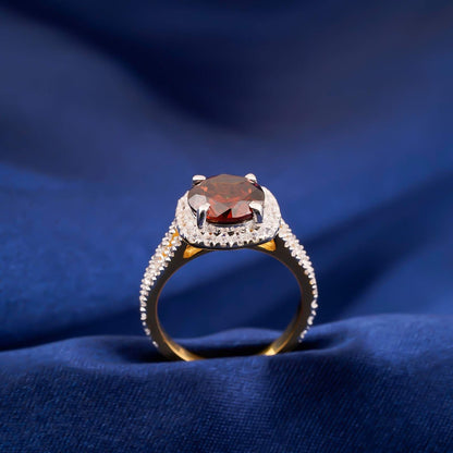 Silver Red Garnet Halo Ring