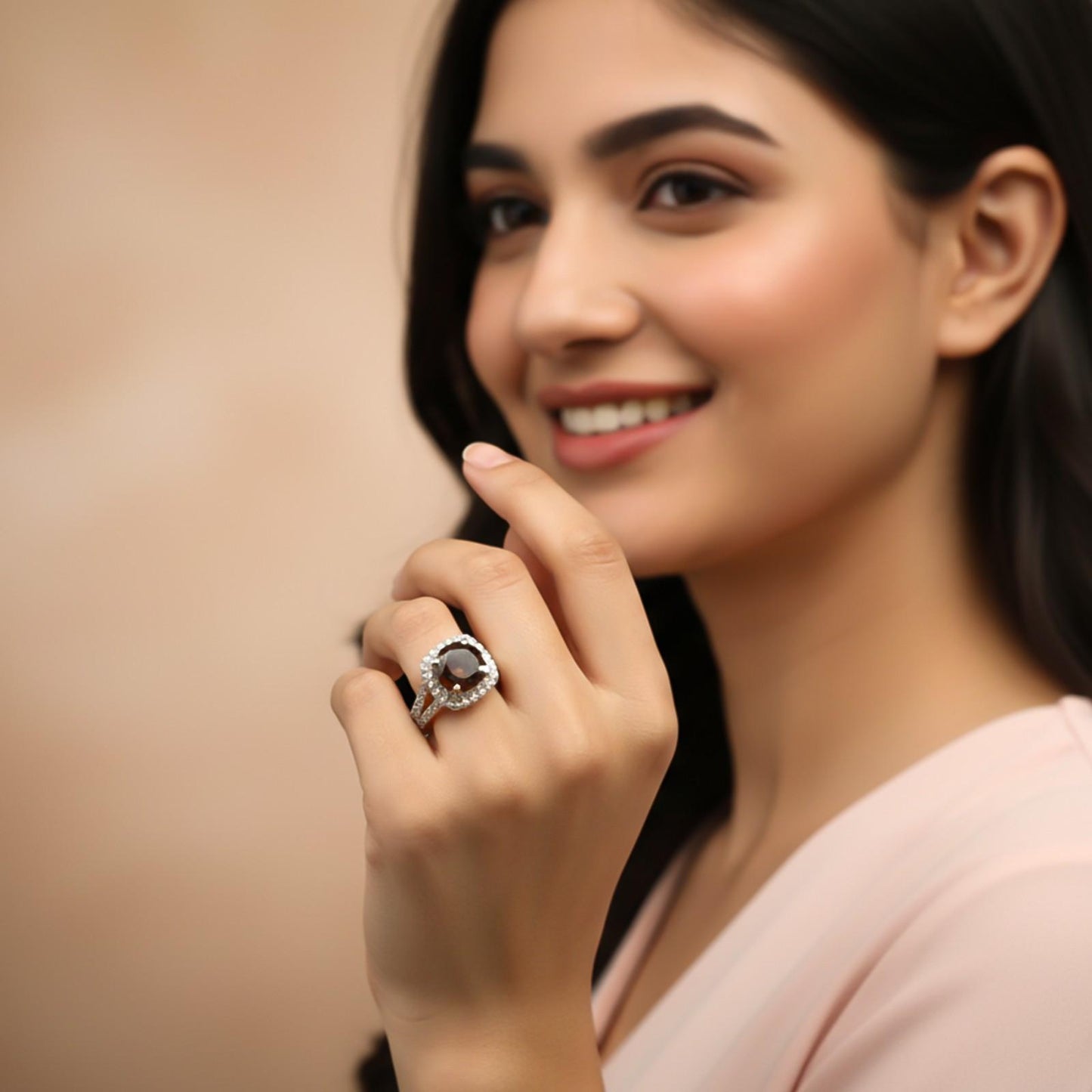 Silver Red Garnet Halo Ring