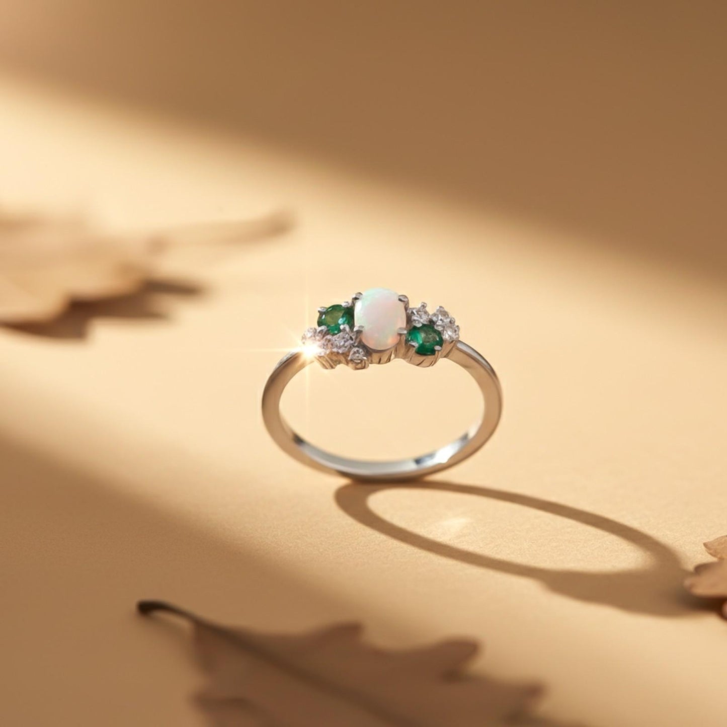 Silver Opal & Emerald Cluster Ring