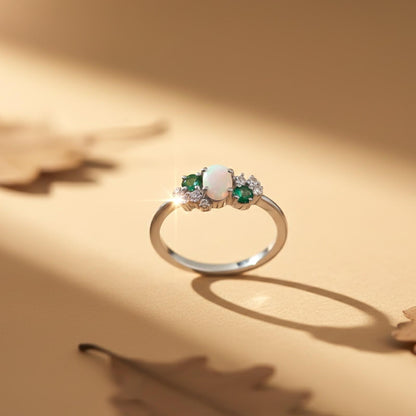 Silver Opal & Emerald Cluster Ring