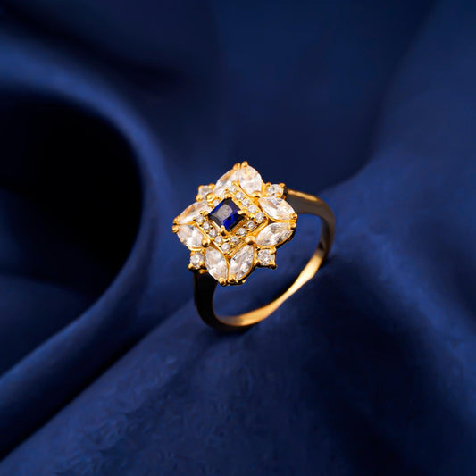 Silver Sapphire Floral Cluster Ring