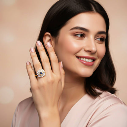 Silver Sapphire Floral Cluster Ring