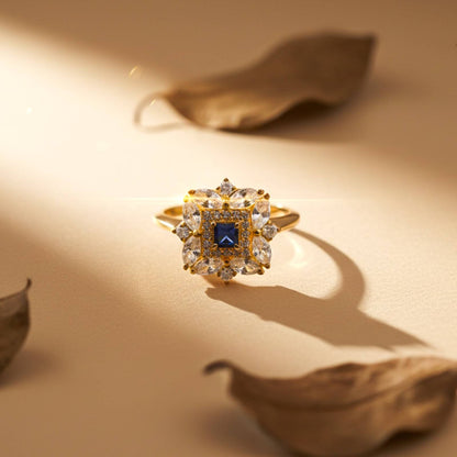 Silver Sapphire Floral Cluster Ring