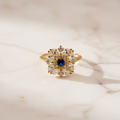 Silver Sapphire Floral Cluster Ring