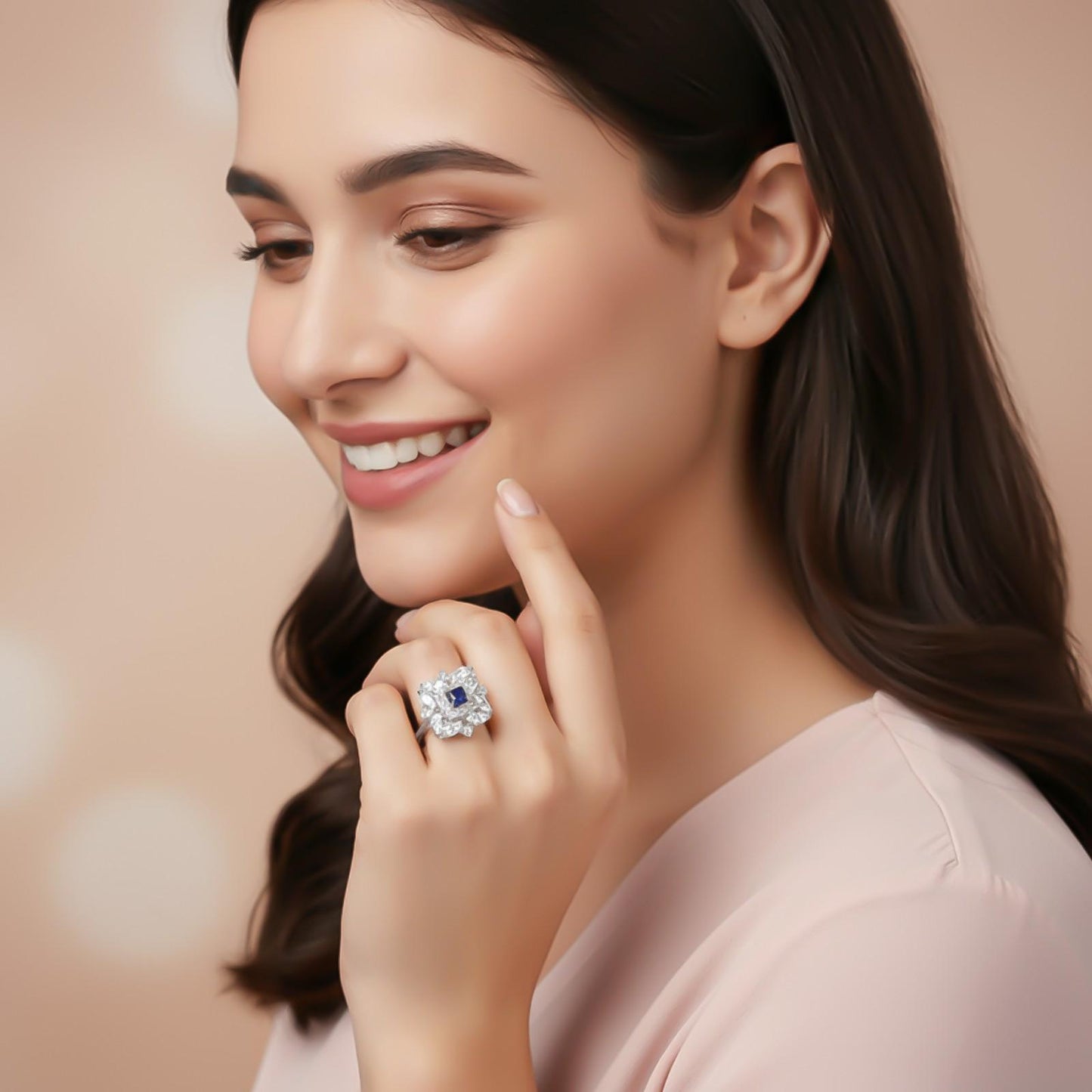 Silver Sapphire Floral Cluster Ring