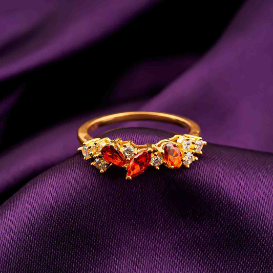 Silver Marquise Red Ruby Crown Ring