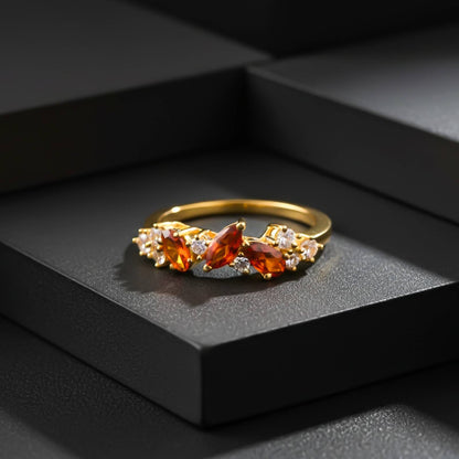 Silver Marquise Red Ruby Crown Ring