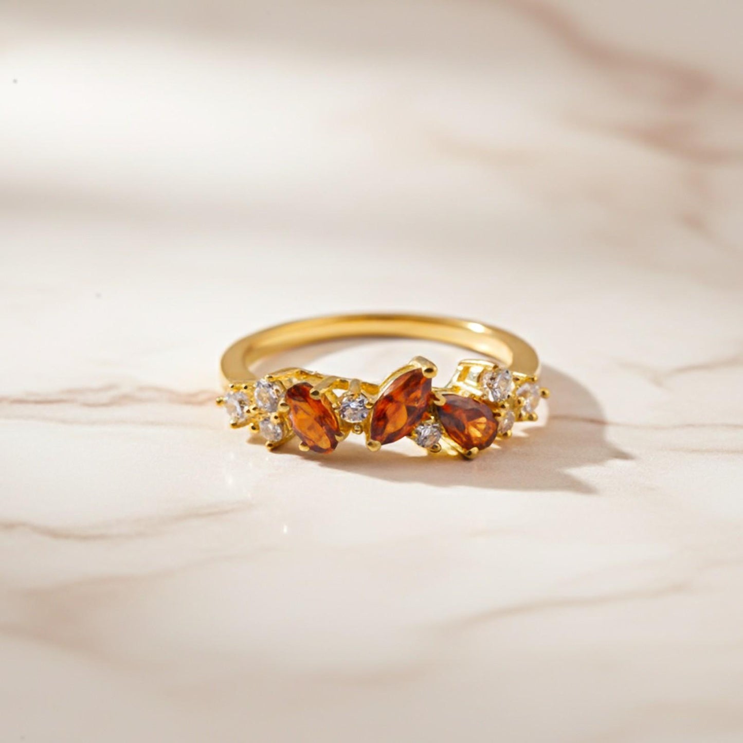 Silver Marquise Red Ruby Crown Ring