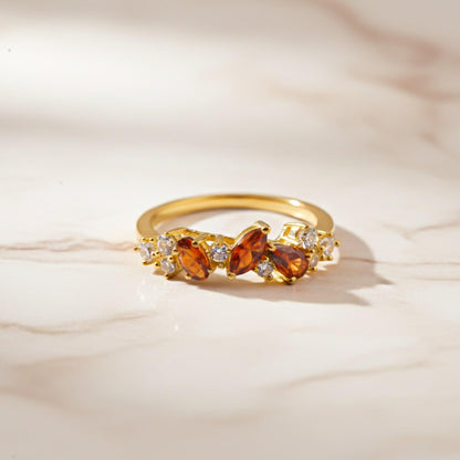 Silver Marquise Red Ruby Crown Ring