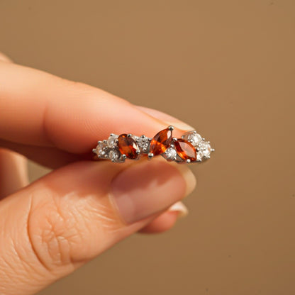 Silver Marquise Red Ruby Crown Ring
