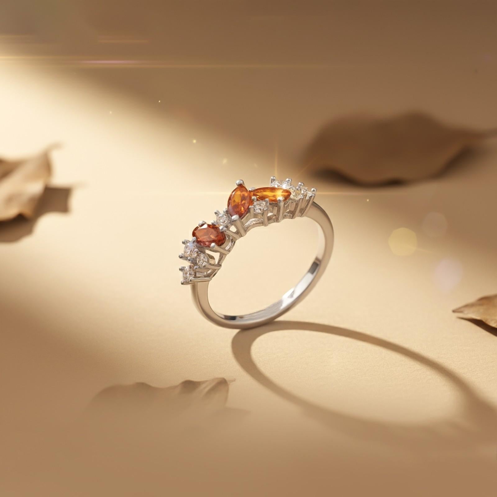 Silver Marquise Red Ruby Crown Ring