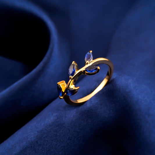Silver Marquise Blue Sapphire Leaf Ring