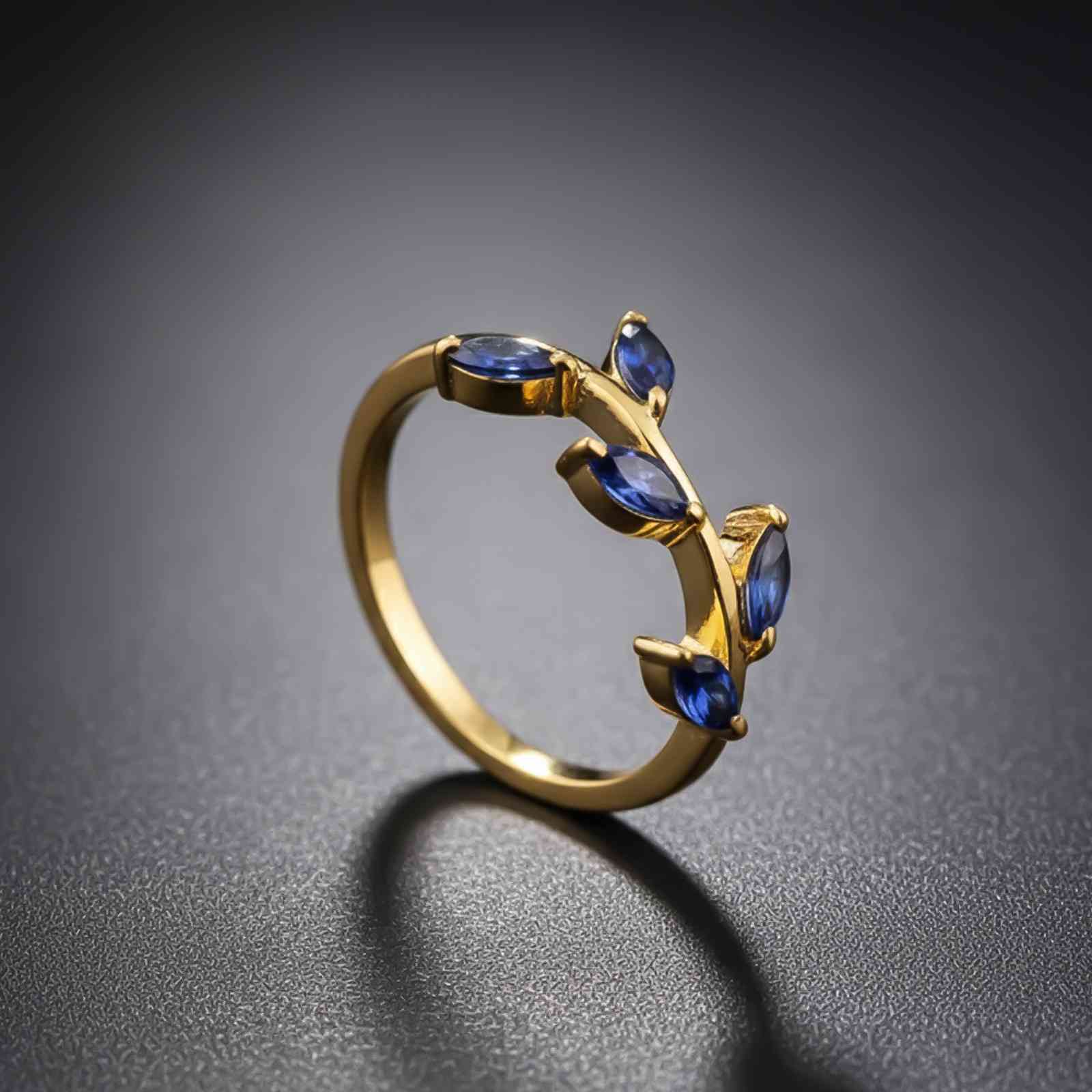 Silver Marquise Blue Sapphire Leaf Ring
