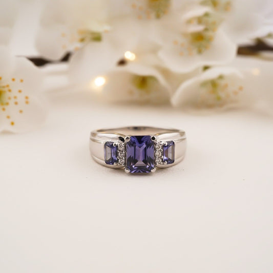 Silver Tanzanite Three-Stone Statement Ring