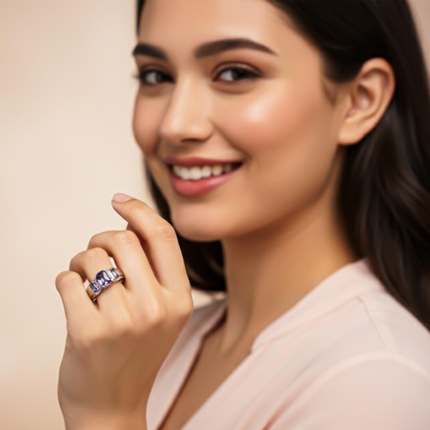 Silver Tanzanite Three-Stone Statement Ring