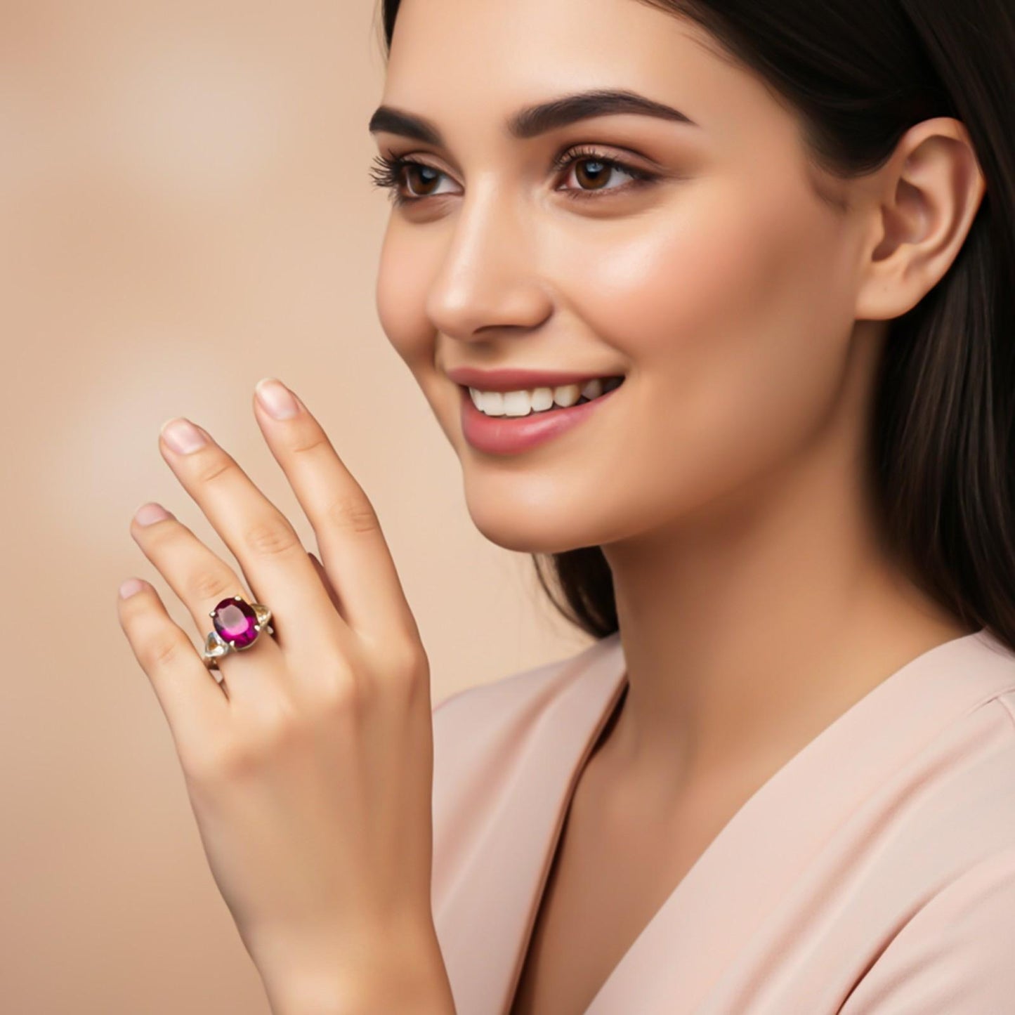Silver Red Ruby Solitaire Ring