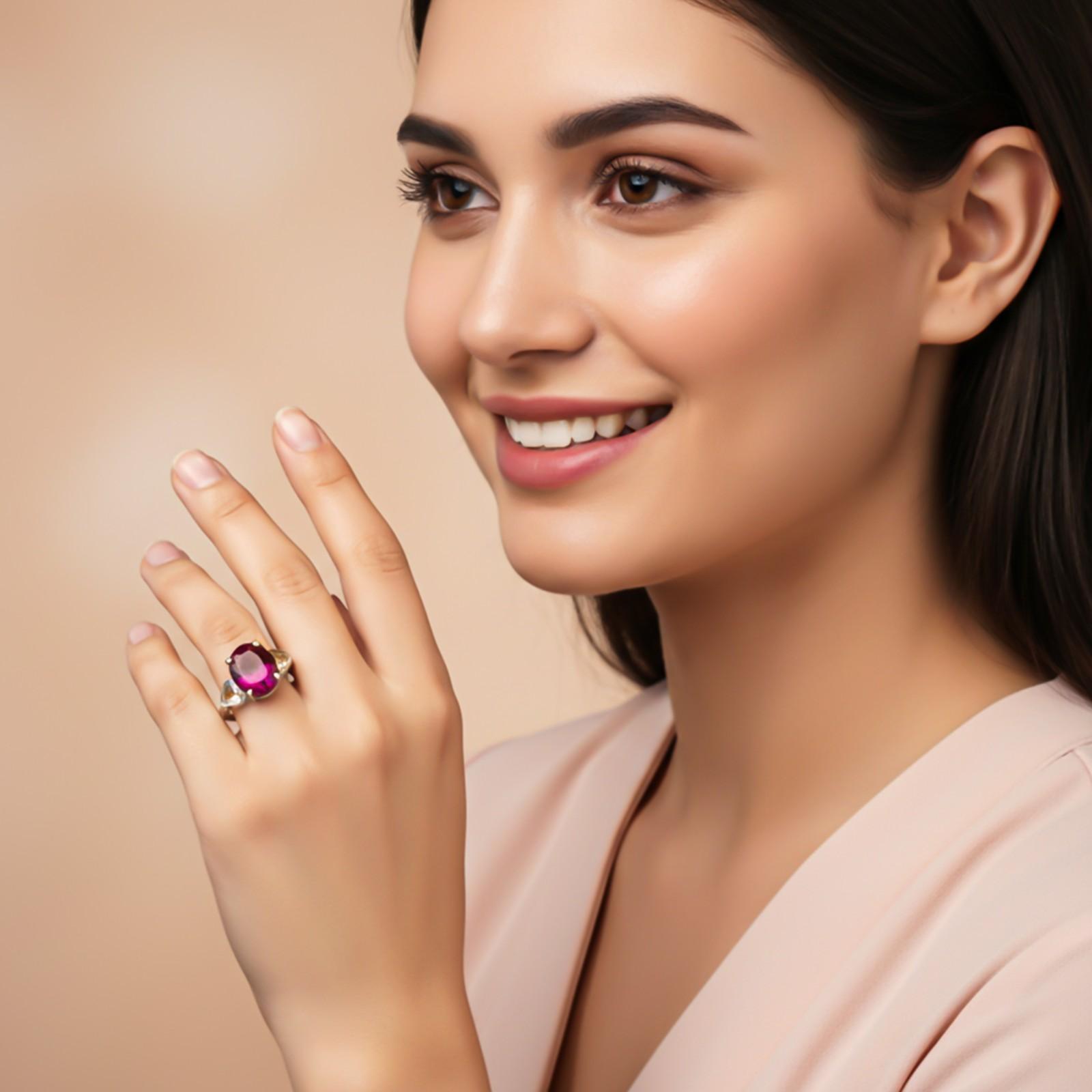 Silver Red Ruby Solitaire Ring