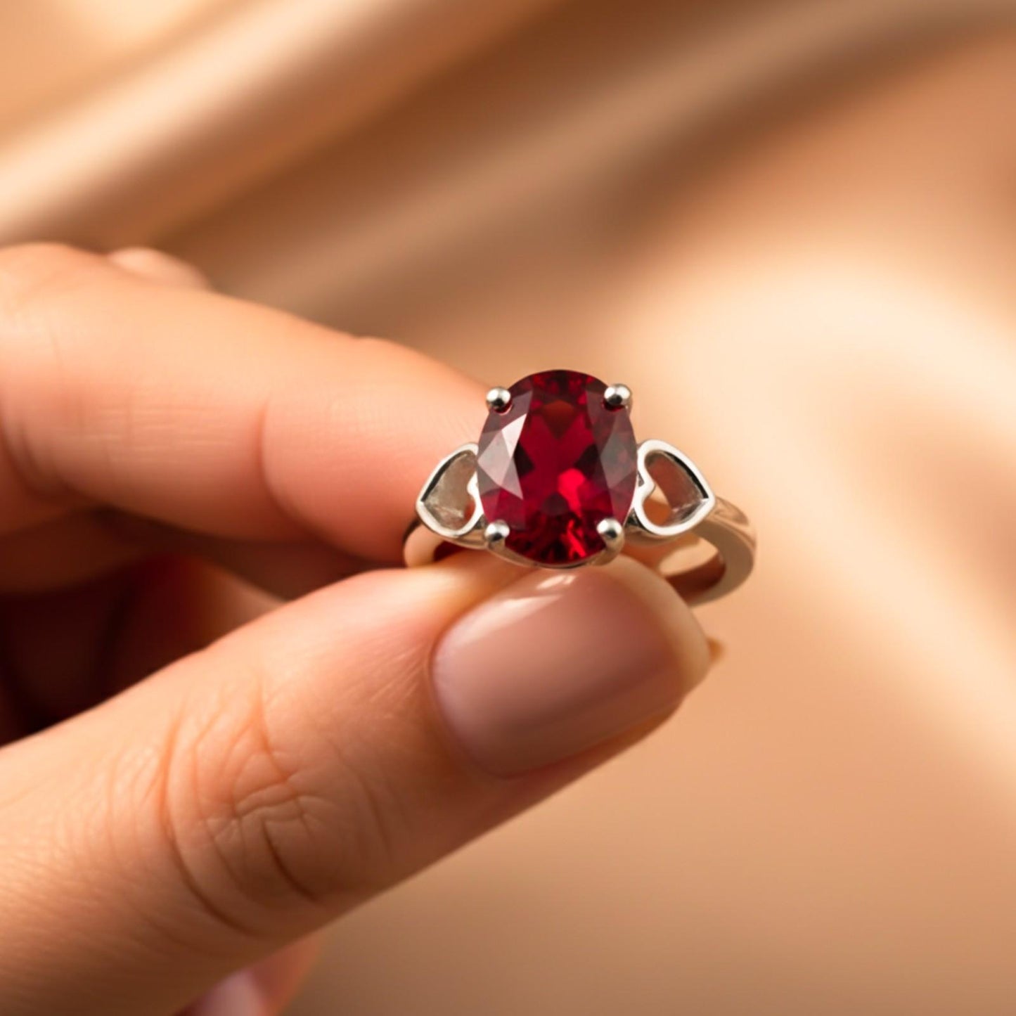 Silver Red Ruby Solitaire Ring