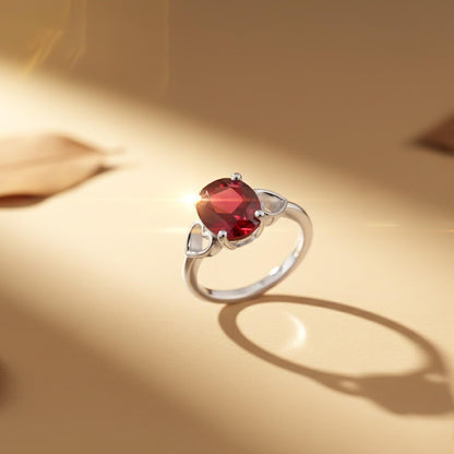 Silver Red Ruby Solitaire Ring