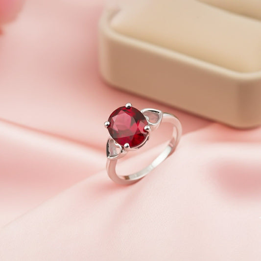 Silver Red Ruby Solitaire Ring