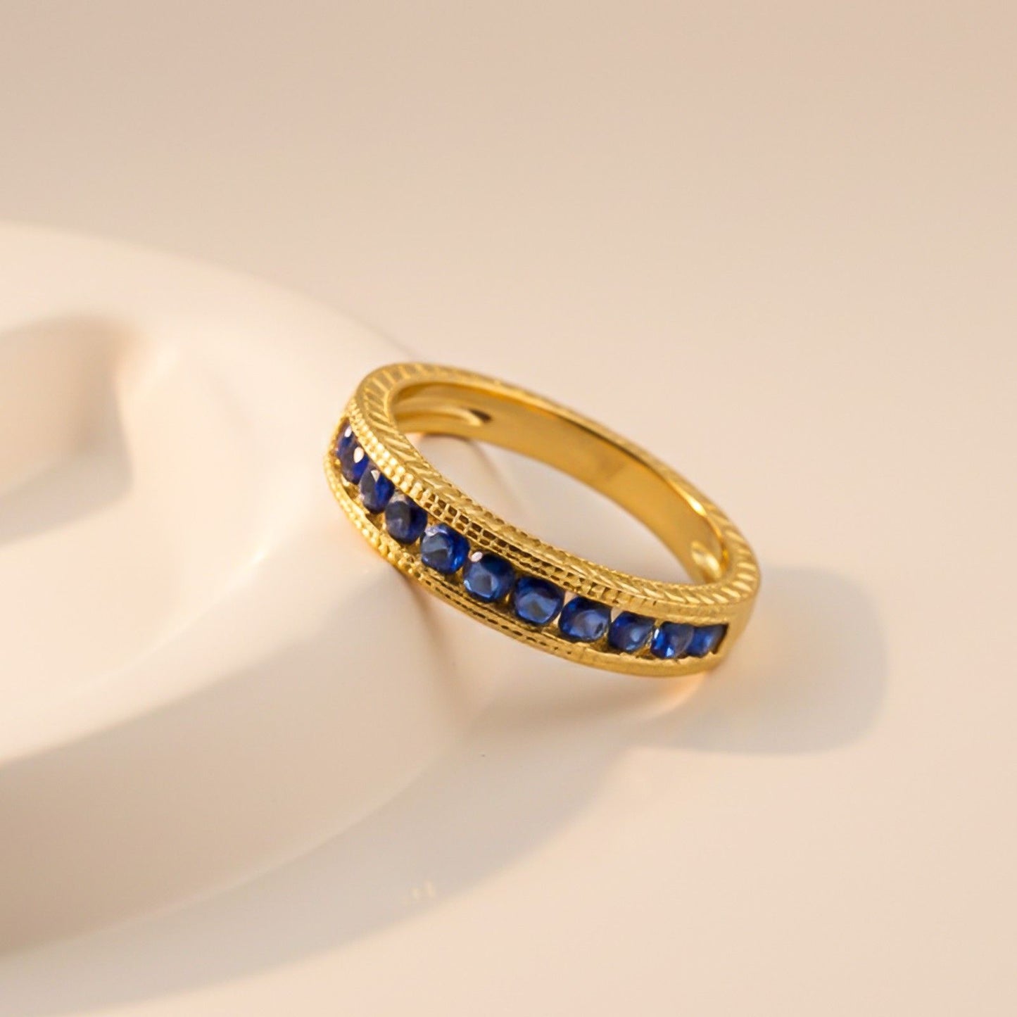 Silver Blue Sapphire Eternity Band Ring