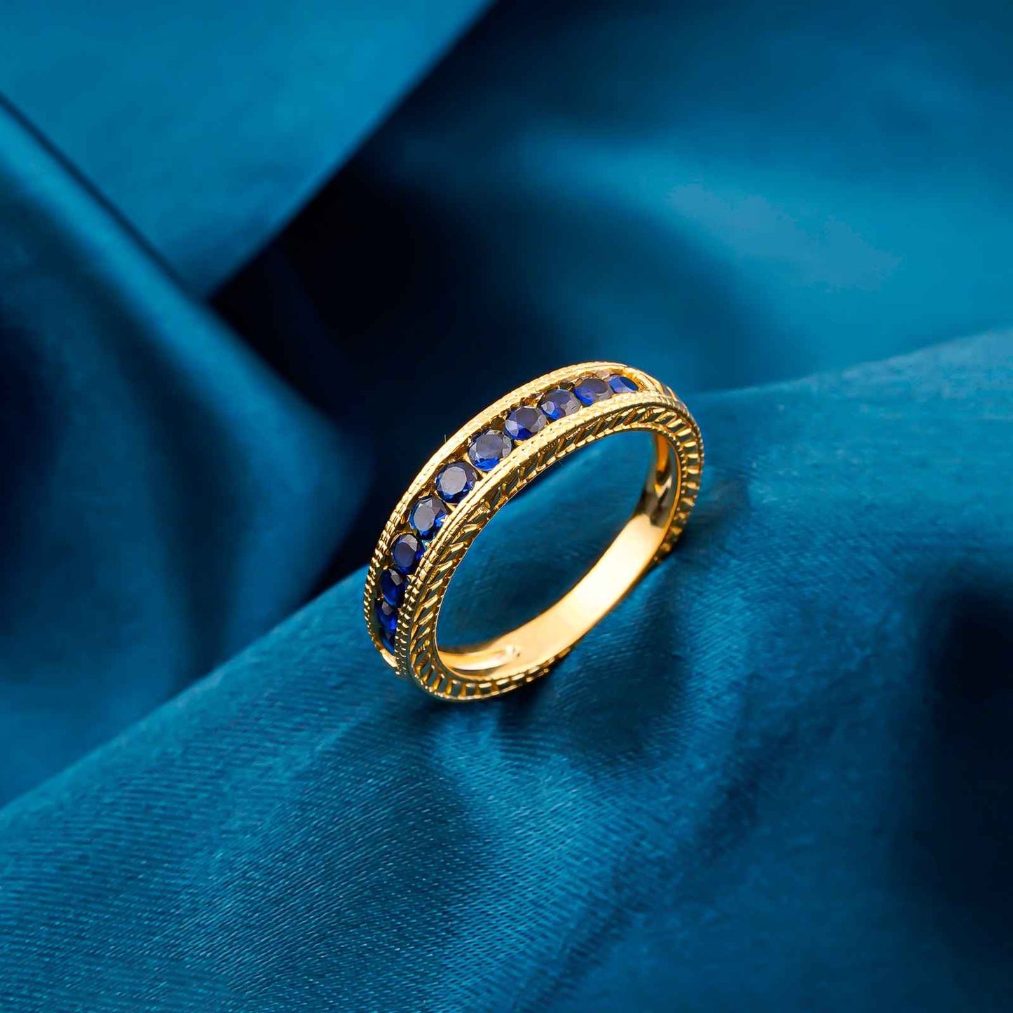 Silver Blue Sapphire Eternity Band Ring