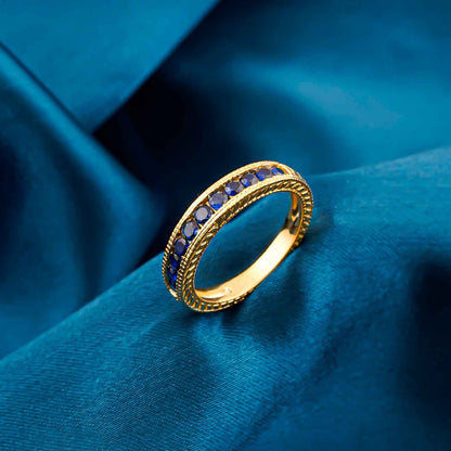 Silver Blue Sapphire Eternity Band Ring