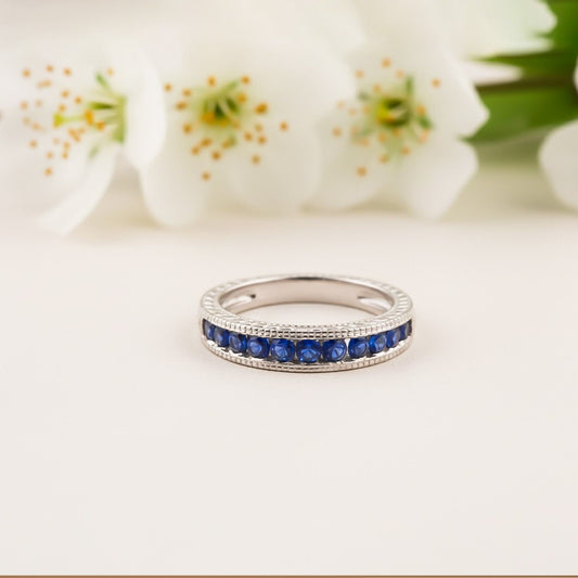 Silver Blue Sapphire Eternity Band Ring