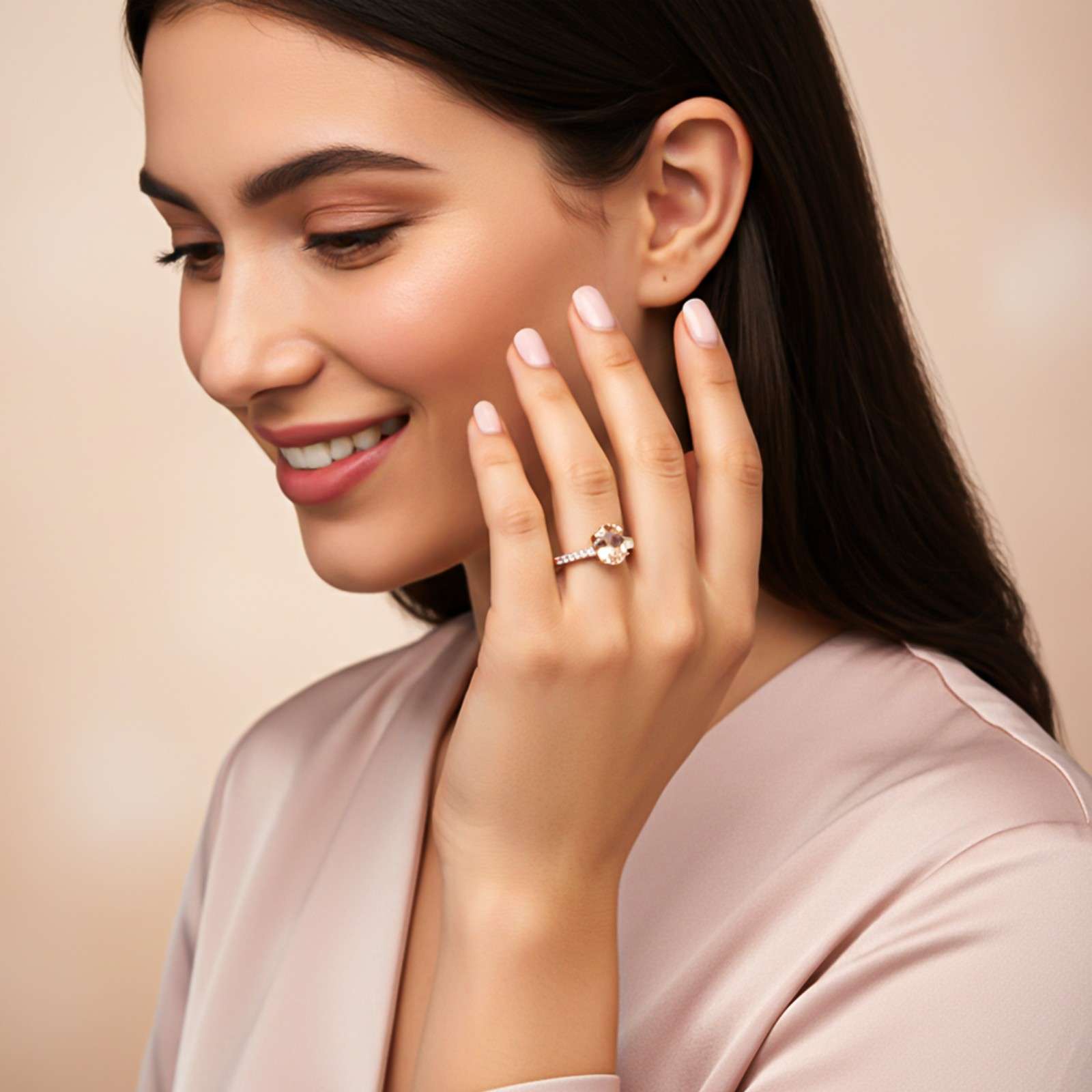 Silver Oval Morganite Solitaire Ring