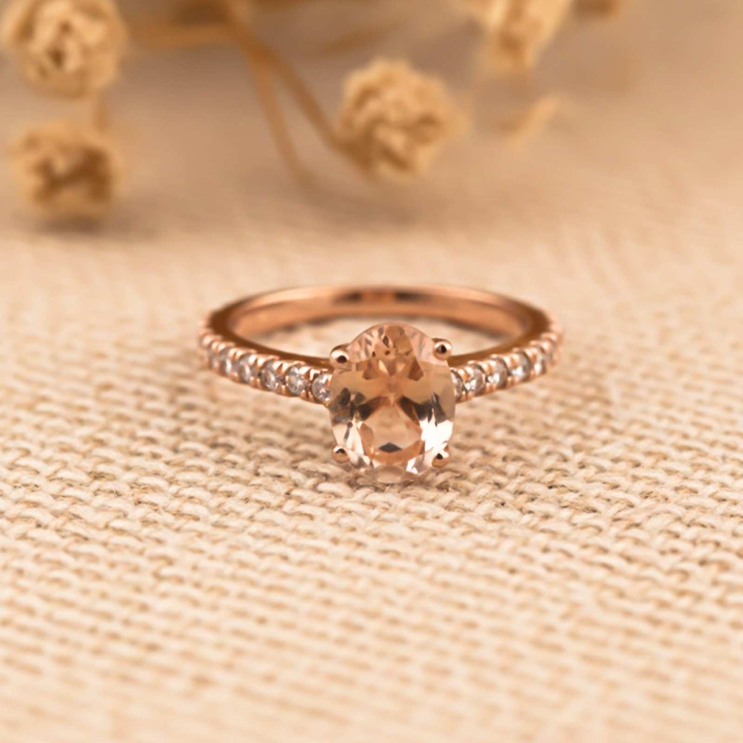 Silver Oval Morganite Solitaire Ring