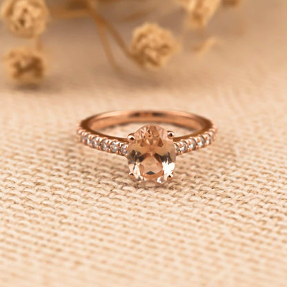 Silver Oval Morganite Solitaire Ring