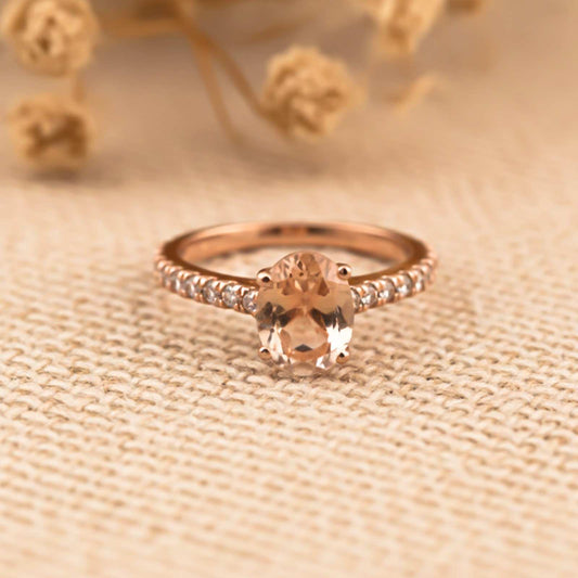 Silver Oval Morganite Solitaire Ring