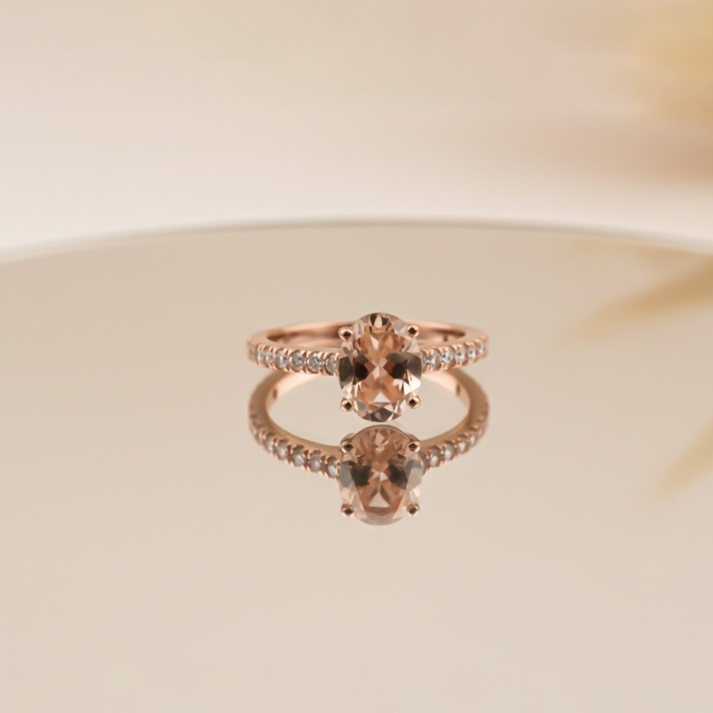 Silver Oval Morganite Solitaire Ring