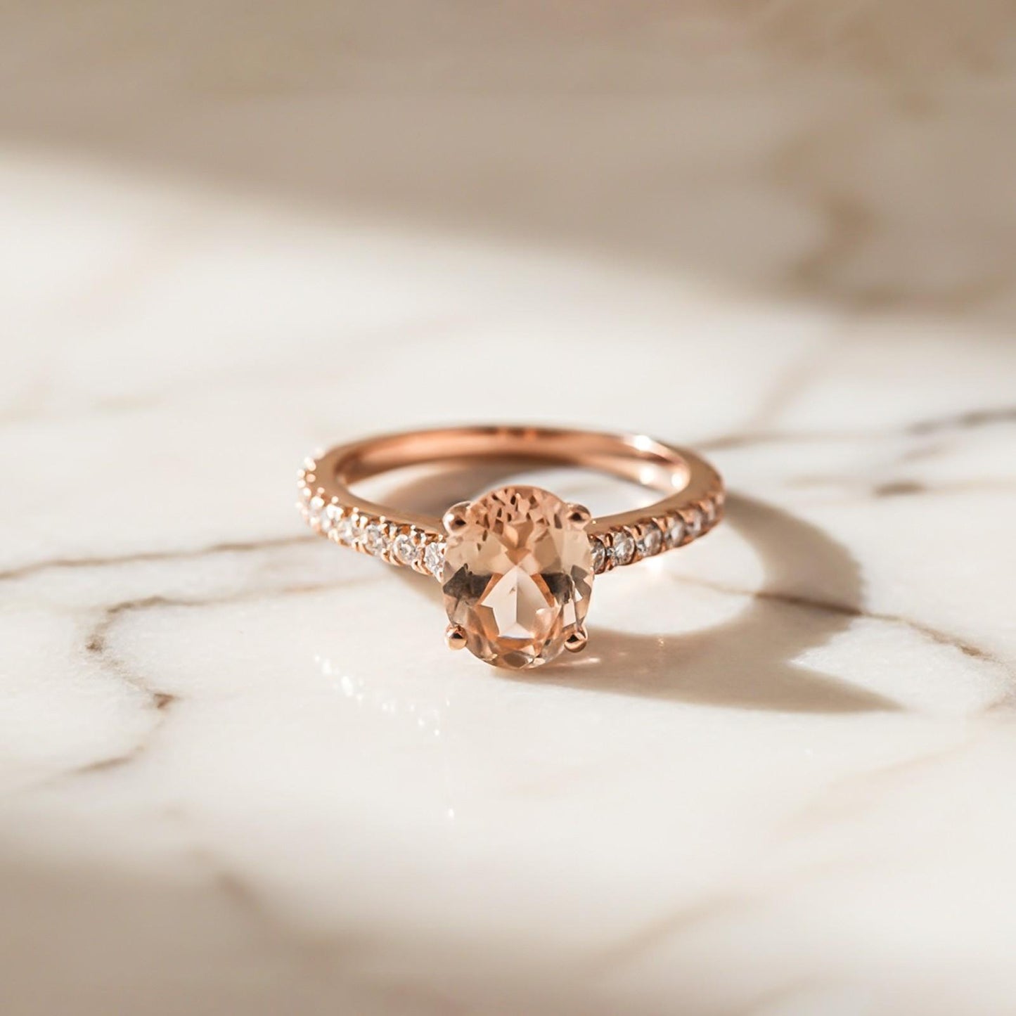 Silver Oval Morganite Solitaire Ring