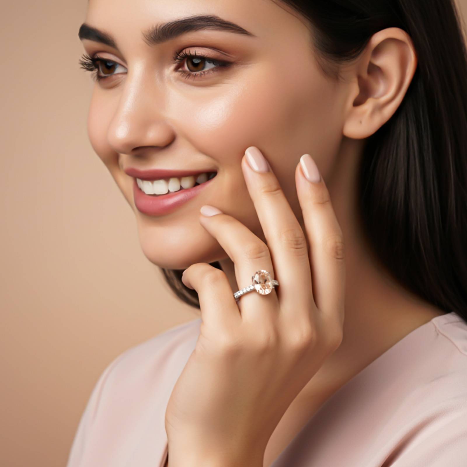 Silver Oval Morganite Solitaire Ring