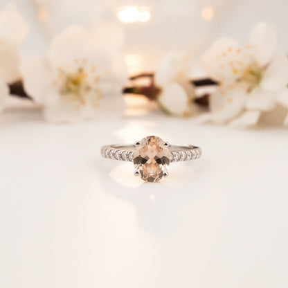 Silver Oval Morganite Solitaire Ring
