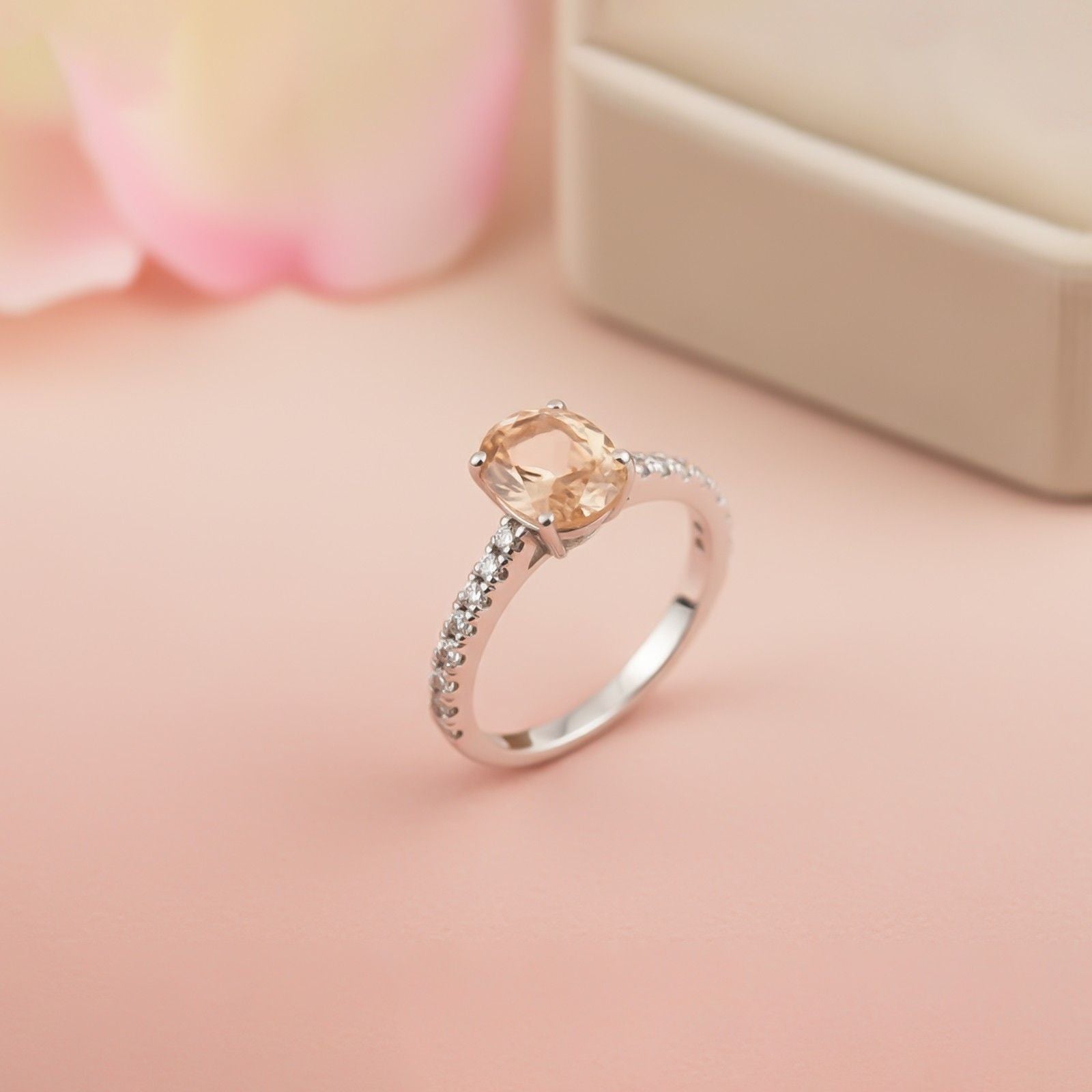 Silver Oval Morganite Solitaire Ring