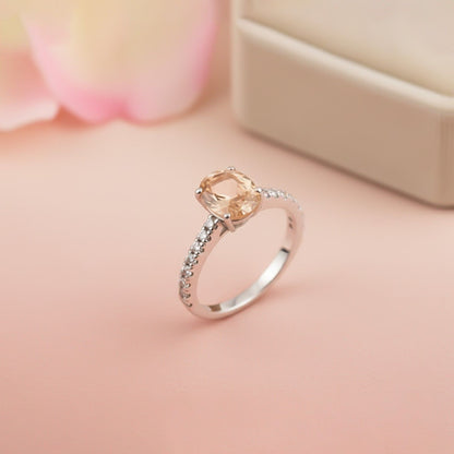 Silver Oval Morganite Solitaire Ring